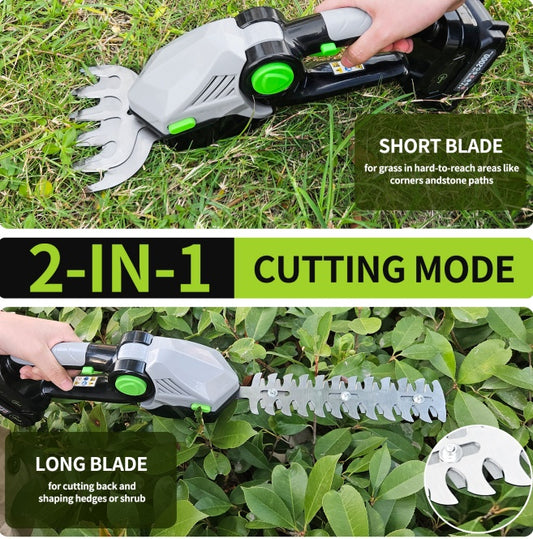 Cordless Hedge Trimmer, 2-in-1 Electric Handheld Grass Shears With 21V 2.0 Battery X2, Grass Trimmer, Mini Bush Trimmer Kit For Garden, Patio And Lawn