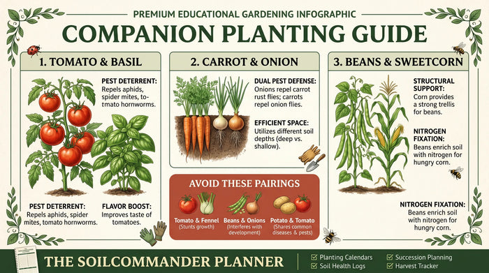 Companion planting guide page for a wildlife friendly UK vegetable garden