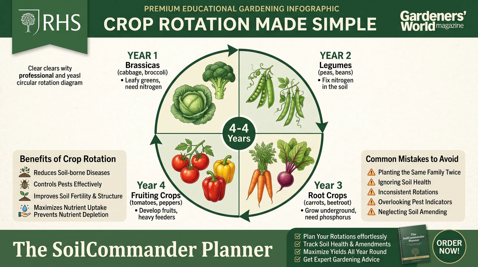 Crop rotation planner PDF page for UK allotment and vegetable garden planning