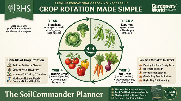 Crop rotation planner PDF page for UK allotment and vegetable garden planning