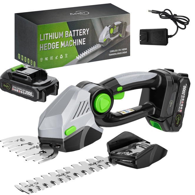 Cordless 2-in-1 Hedge Trimmer & Grass Shears Kit with dual Batteries