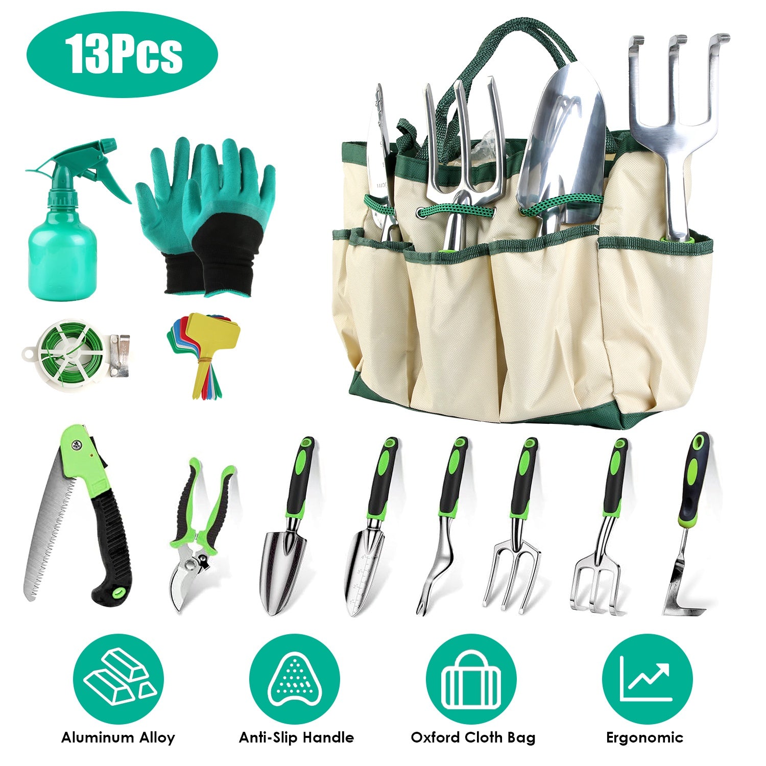 Premium 13-Piece Heavy-Duty Aluminum Alloy Gardening Tool Set With Bag