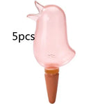 Pink bird-shaped self-watering planter stake for garden irrigation, 5 pieces