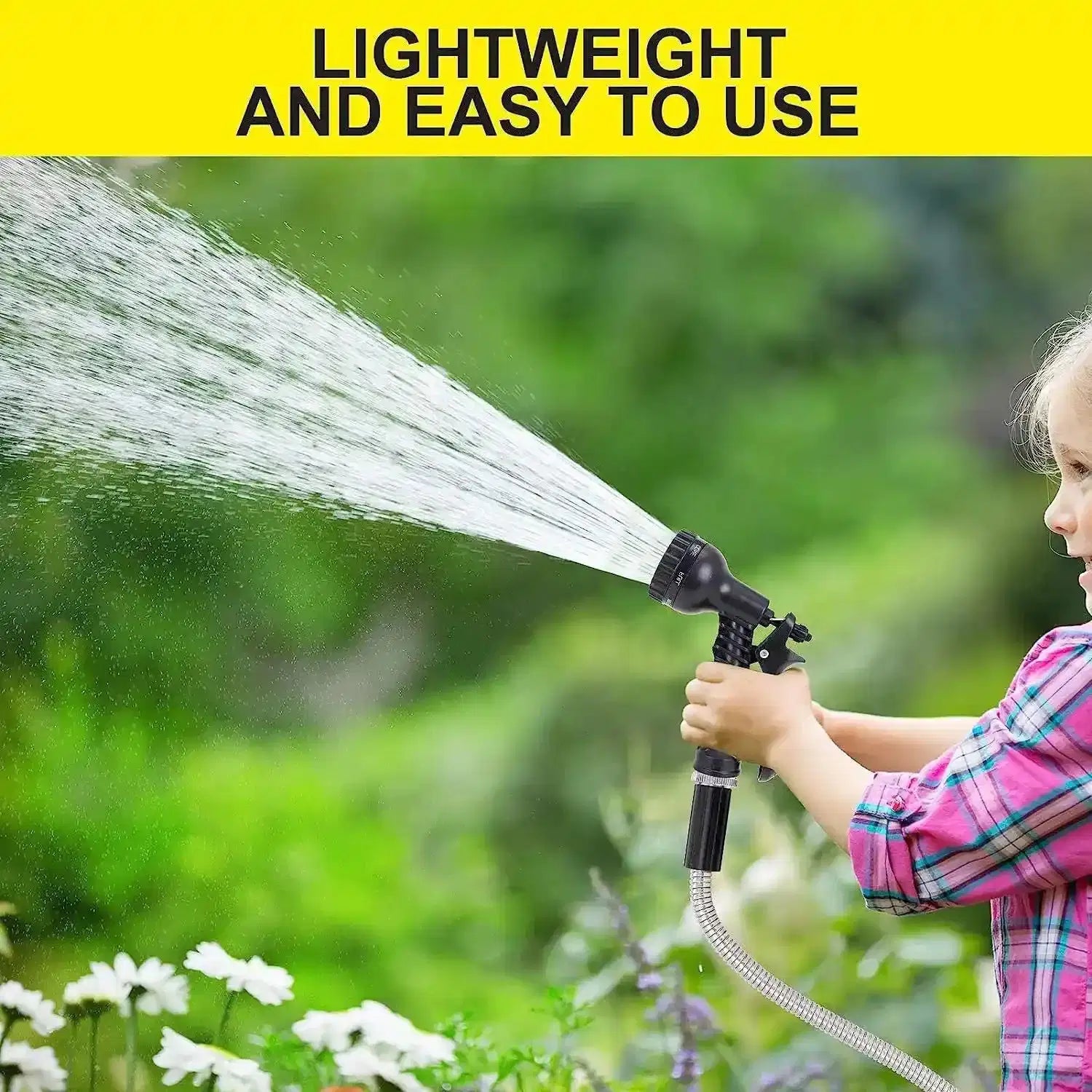 100ft Flexible Stainless Steel Garden Hose with 10 - Pattern Spray Nozzles - soilcommander