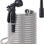 100ft Flexible Stainless Steel Garden Hose with 10 - Pattern Spray Nozzles - soilcommander