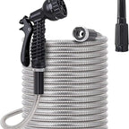 100ft Flexible Stainless Steel Garden Hose with 10 - Pattern Spray Nozzles - soilcommander