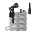 100ft Flexible Stainless Steel Garden Hose with 10 - Pattern Spray Nozzles - soilcommander