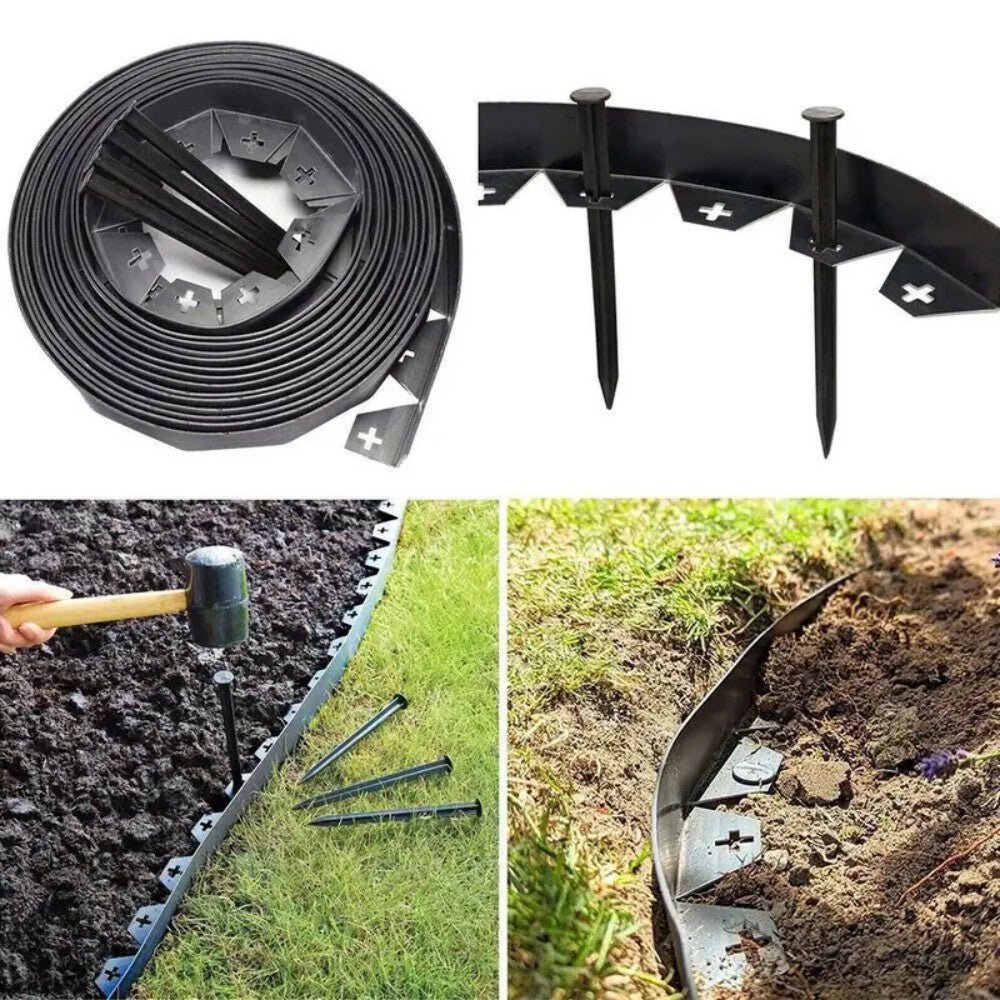 10m Flexible Black Lawn Edging Kit With 30 Stakes - soilcommander