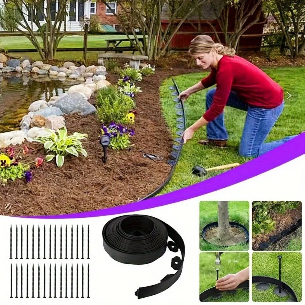 10m Flexible Black Lawn Edging Kit With 30 Stakes - soilcommander
