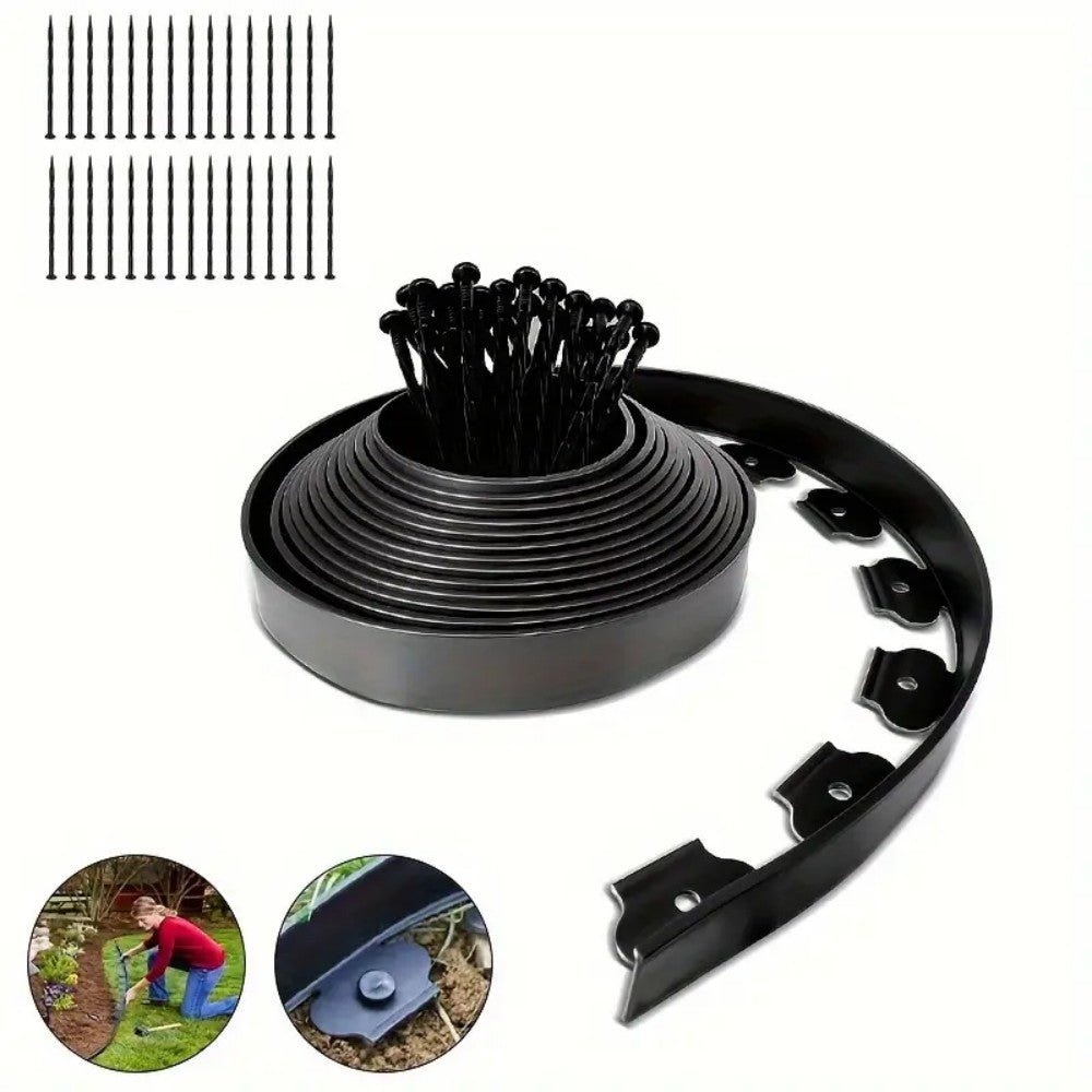 10m Flexible Black Lawn Edging Kit With 30 Stakes - soilcommander