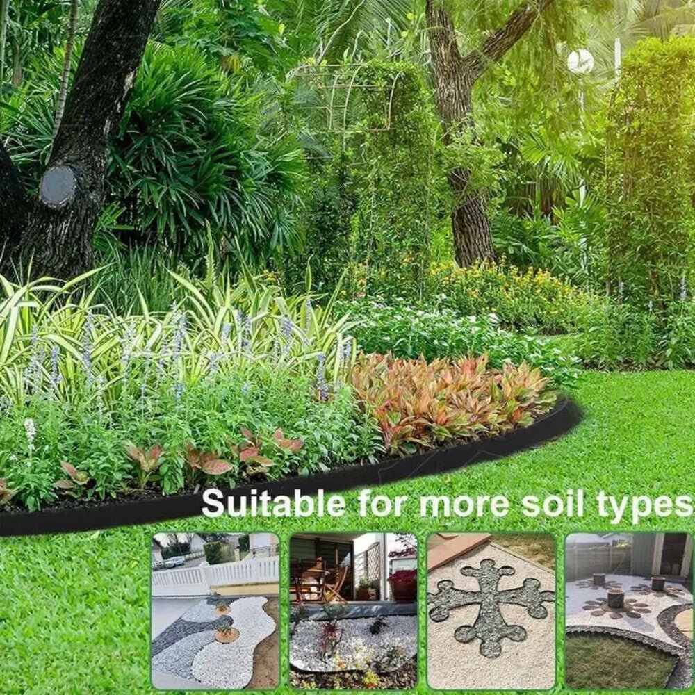 10m Flexible Black Lawn Edging Kit With 30 Stakes - soilcommander