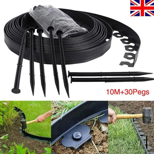 10m Flexible Black Lawn Edging Kit With 30 Stakes - soilcommander