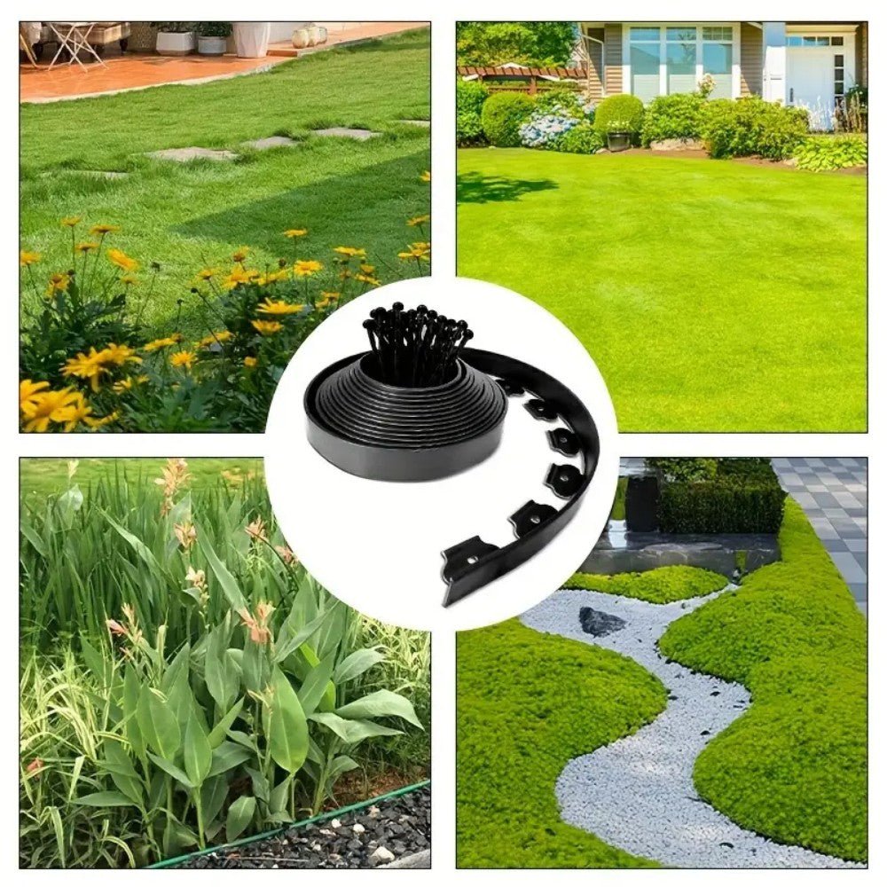 10m Flexible Black Lawn Edging Kit With 30 Stakes - soilcommander
