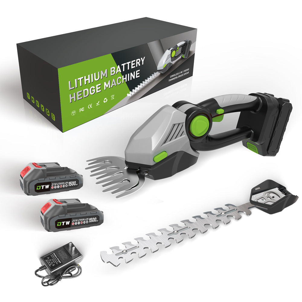 Wireless electric hedge trimmer in a compact design, ideal for easy trimming of garden bushes and hedges.