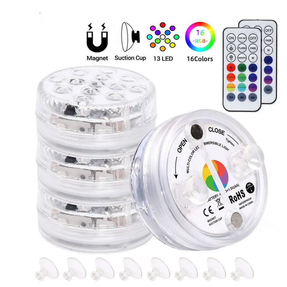13 Led Submersible Light for Swimming Pool Garden Fountain Bathroom IP68 Waterproof Underwater Lamp with Suction Cup RF Remote - soilcommander