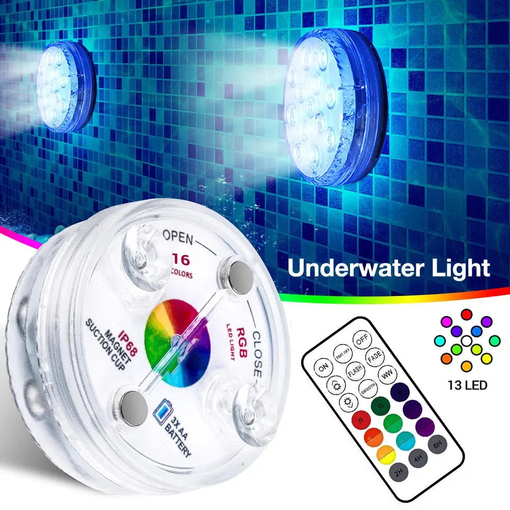 13 Led Submersible Light for Swimming Pool Garden Fountain Bathroom IP68 Waterproof Underwater Lamp with Suction Cup RF Remote - soilcommander