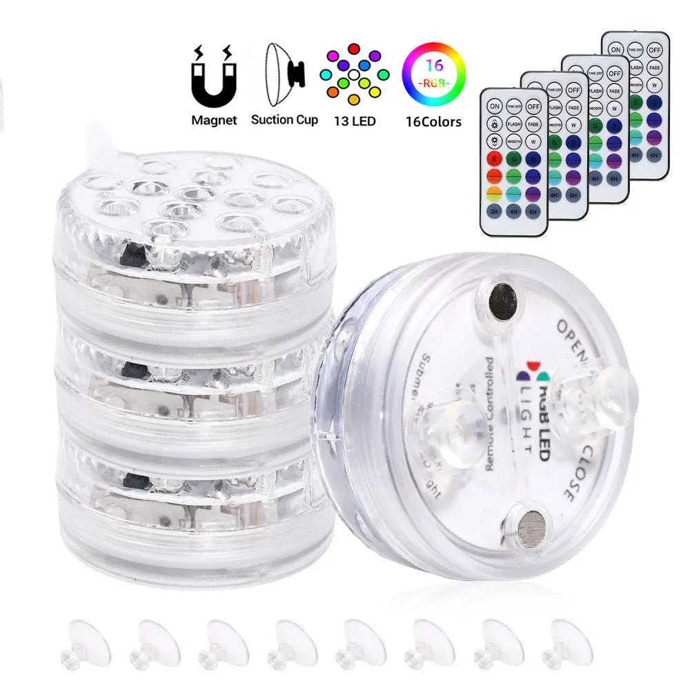 13 Led Submersible Light for Swimming Pool Garden Fountain Bathroom IP68 Waterproof Underwater Lamp with Suction Cup RF Remote - soilcommander