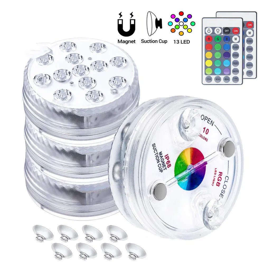 13 Led Submersible Light for Swimming Pool Garden Fountain Bathroom IP68 Waterproof Underwater Lamp with Suction Cup RF Remote - soilcommander