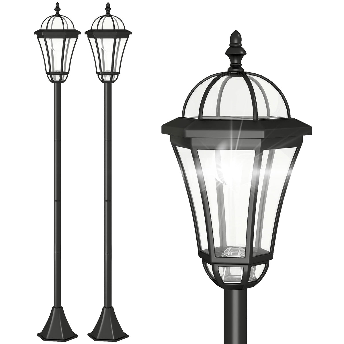 1.3m Solar Lamp Post Set (2 Pcs) - Outdoor Pathway Lighting - soilcommander