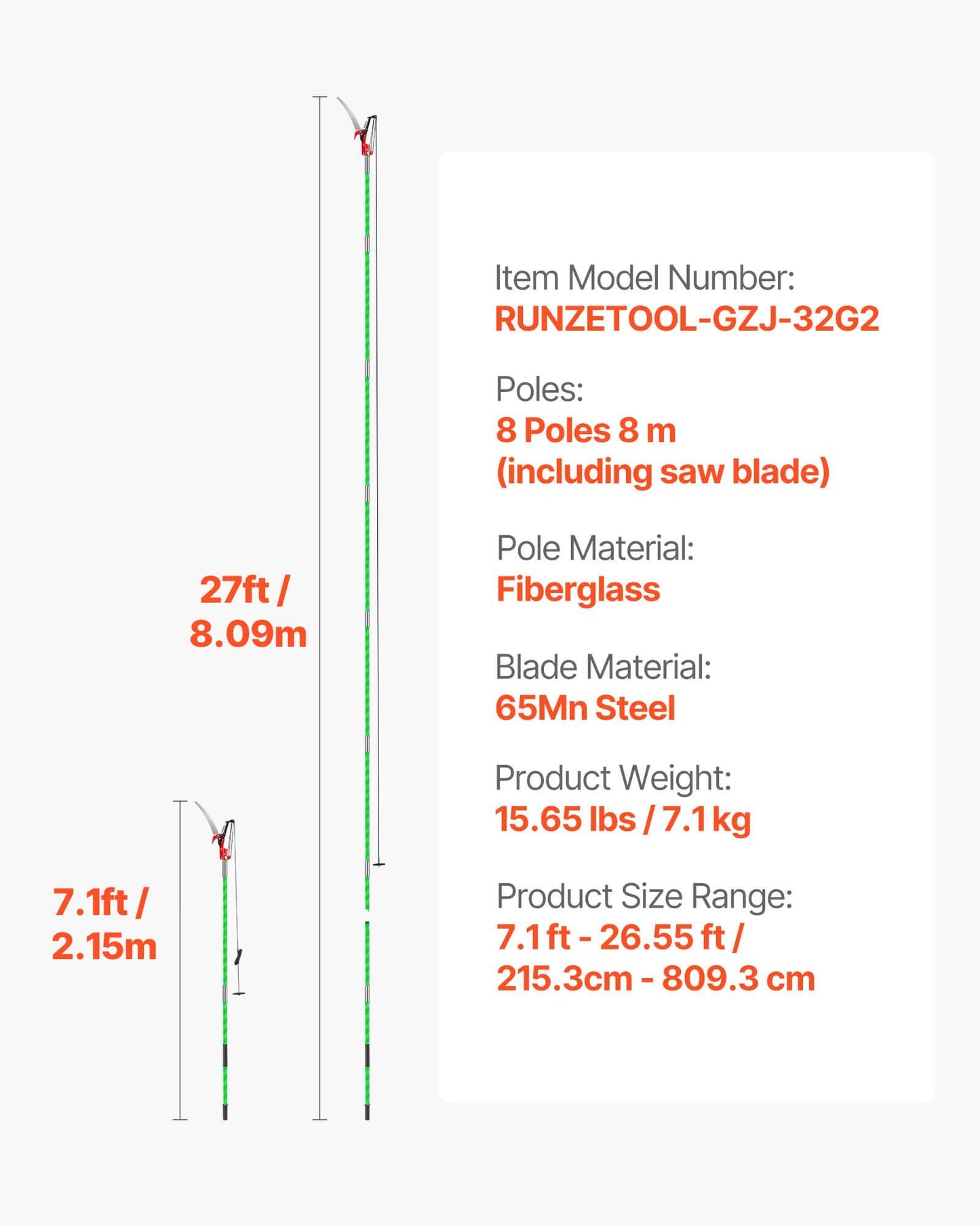 Manual Pole Saw Extendable Pole Tree Pruner 3.87 - 27 Ft With Scissors