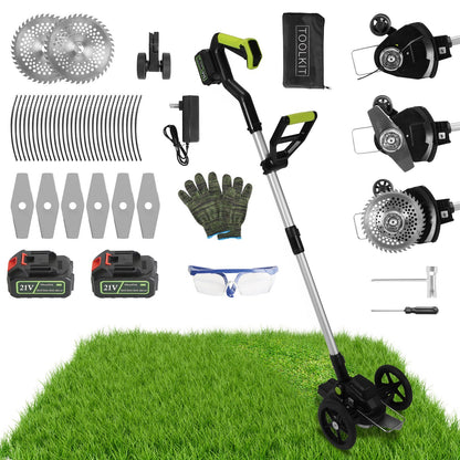 1Set 21V Electric Weed Edger Cordless String Trimmer With 2Pcs3000mAh Batteries 3.6-4.6FT Length 90 Degree Rotatable Angle Saw Blades Steel Blades String Blades Fedex Shipping