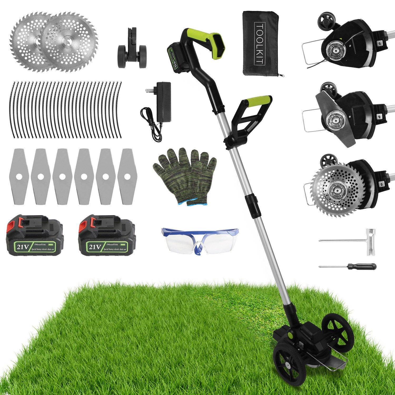 21V Electric Weed Edger Cordless String Trimmer with 2Pcs Batteries