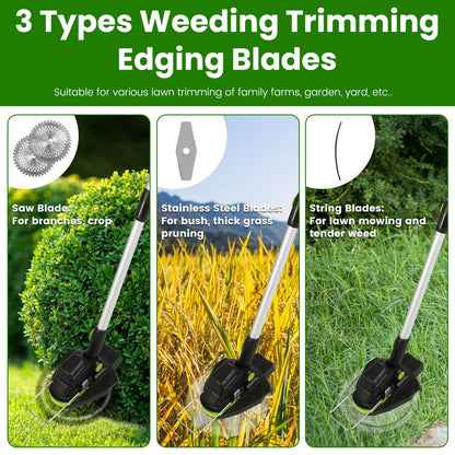 1Set 21V Electric Weed Edger Cordless String Trimmer With 2Pcs3000mAh Batteries 3.6-4.6FT Length 90 Degree Rotatable Angle Saw Blades Steel Blades String Blades Fedex Shipping