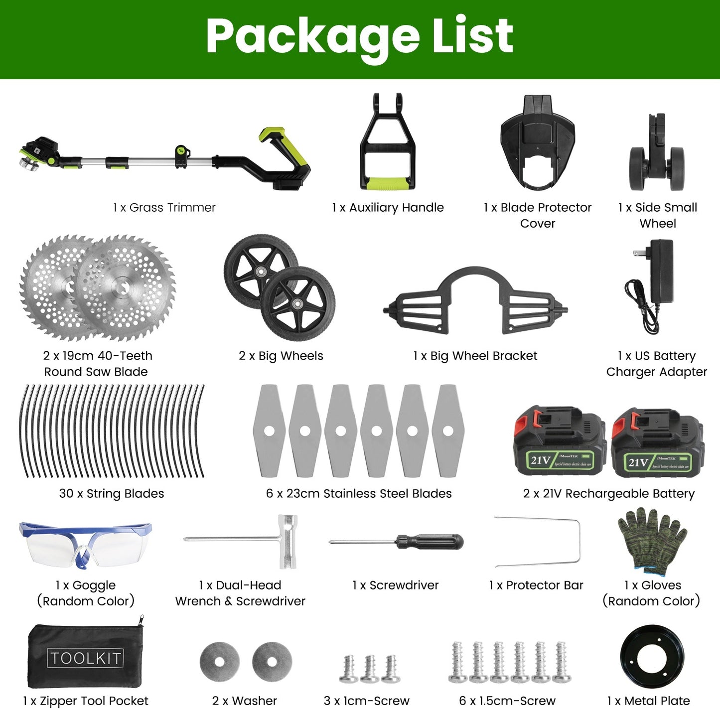 1Set 21V Electric Weed Edger Cordless String Trimmer With 2Pcs3000mAh Batteries 3.6-4.6FT Length 90 Degree Rotatable Angle Saw Blades Steel Blades String Blades Fedex Shipping
