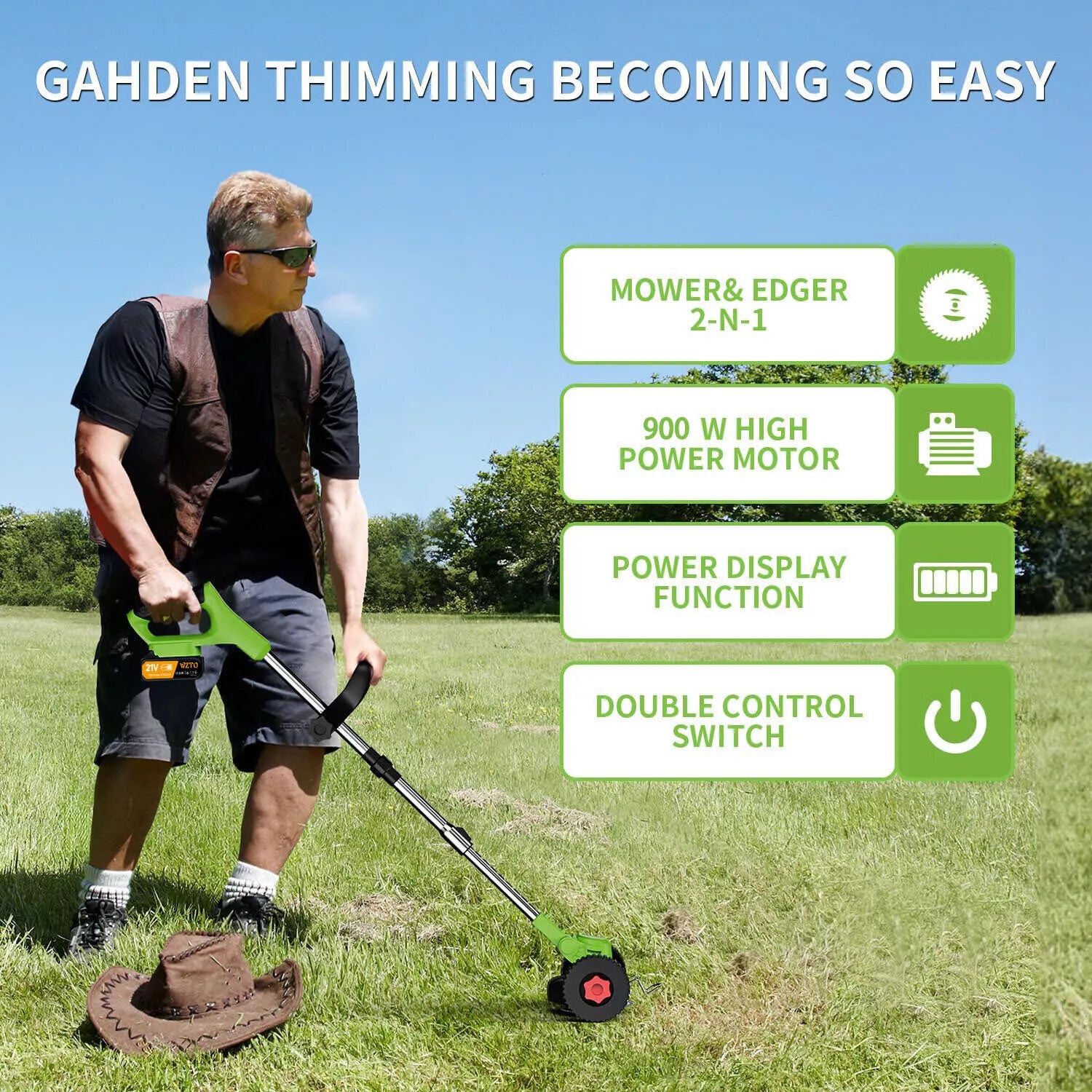 21V Cordless Strimmer Grass Trimmer Tree Cutter Garden Edger Electric 2Batteries