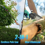2 - in - 1 Cordless Pole Saw & Adjustable Length Chainsaw with Auto Oiler Safety Switch For Wood Cutting - 2Pcs 21V 3.0Ah Batteries Included - soilcommander
