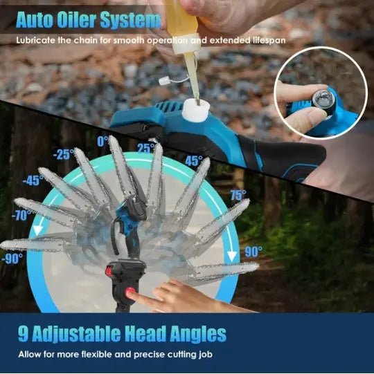 2 - in - 1 Cordless Pole Saw & Adjustable Length Chainsaw with Auto Oiler Safety Switch For Wood Cutting - 2Pcs 21V 3.0Ah Batteries Included - soilcommander