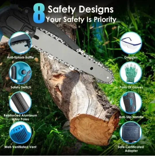 2 - in - 1 Cordless Pole Saw & Adjustable Length Chainsaw with Auto Oiler Safety Switch For Wood Cutting - 2Pcs 21V 3.0Ah Batteries Included - soilcommander