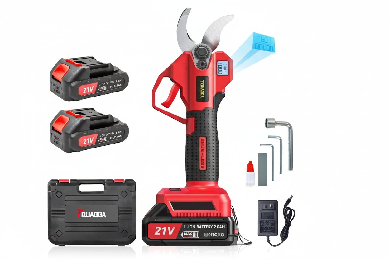 21V Cordless Electric Pruning Shears 28mm with 2 Batteries - soilcommander