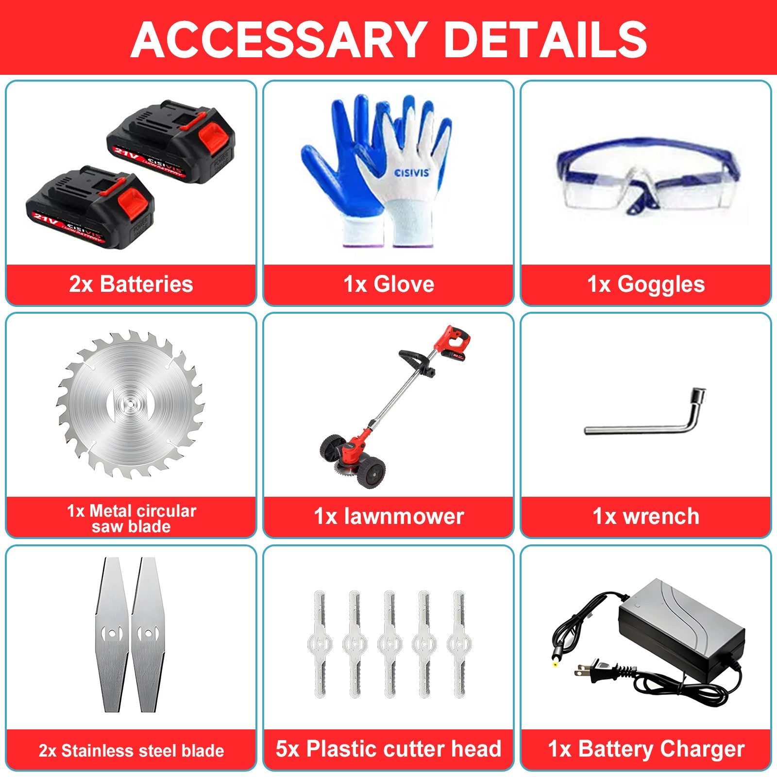 21V Cordless Grass Trimmer & Edger Kit | 2 Batteries & 3 Blade Types - soilcommander