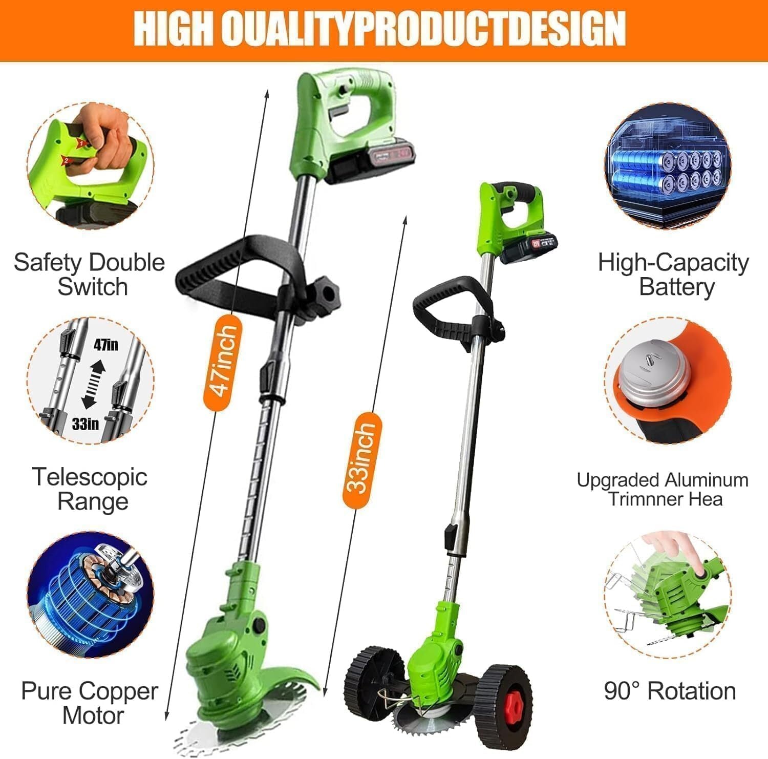 21V Cordless Grass Trimmer & Garden Edger | 2 Batteries - soilcommander