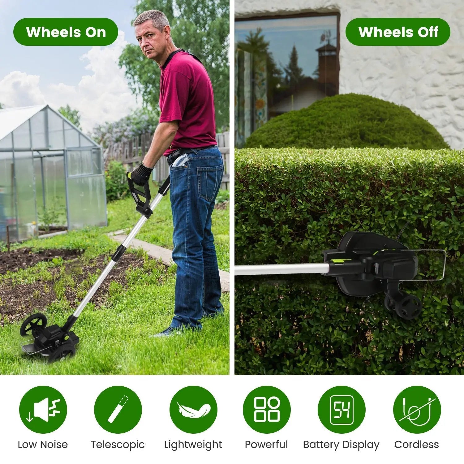 21V Electric Weed Edger Cordless String Trimmer with 2Pcs Batteries - soilcommander