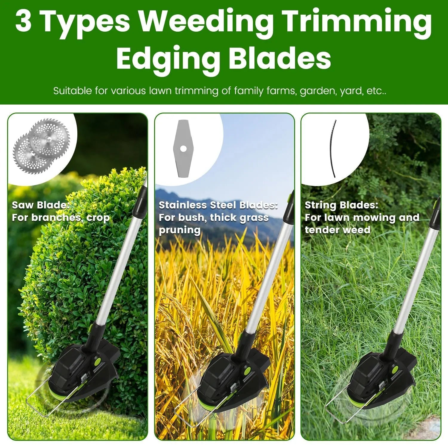21V Electric Weed Edger Cordless String Trimmer with 2Pcs Batteries - soilcommander