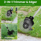 21V Electric Weed Edger Cordless String Trimmer with 2Pcs Batteries - soilcommander