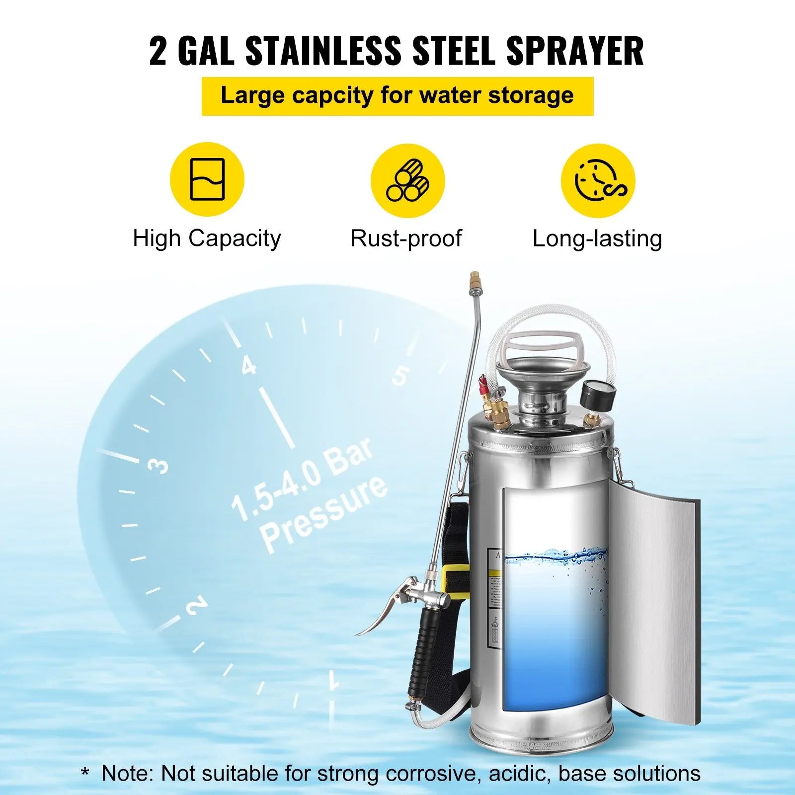 2-gallon stainless steel garden sprayer, high capacity, rust-proof, long-lasting design