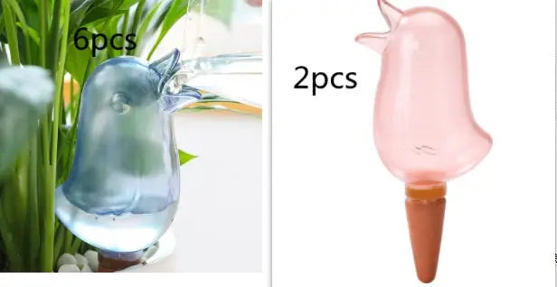 Self-watering bird-shaped plant watering globes in blue and pink, 6-piece and 2-piece sets