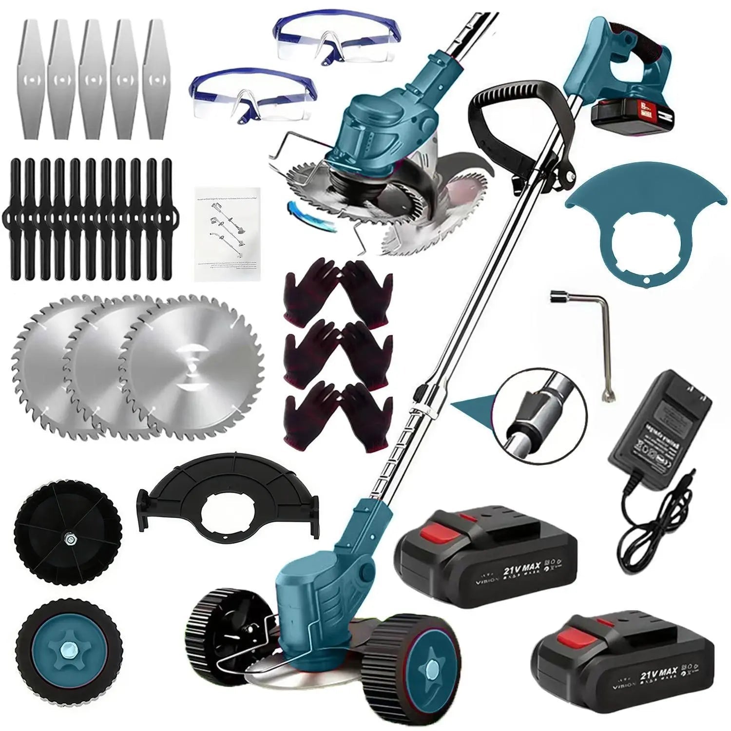 3 - in - 1 Cordless Electric Weed Eater, Trimmer, Edger Combo with 2 Batteries - soilcommander