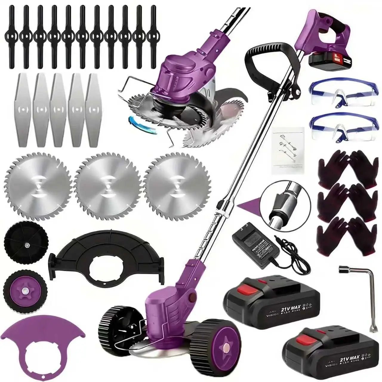 3 - in - 1 Cordless Electric Weed Eater, Trimmer, Edger Combo with 2 Batteries - soilcommander