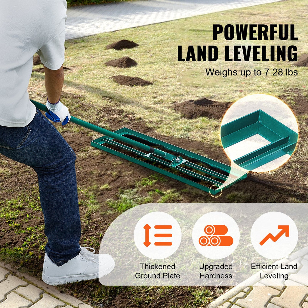 30 - Inch Lawn Leveling Rake with Extended Steel Handle - soilcommander