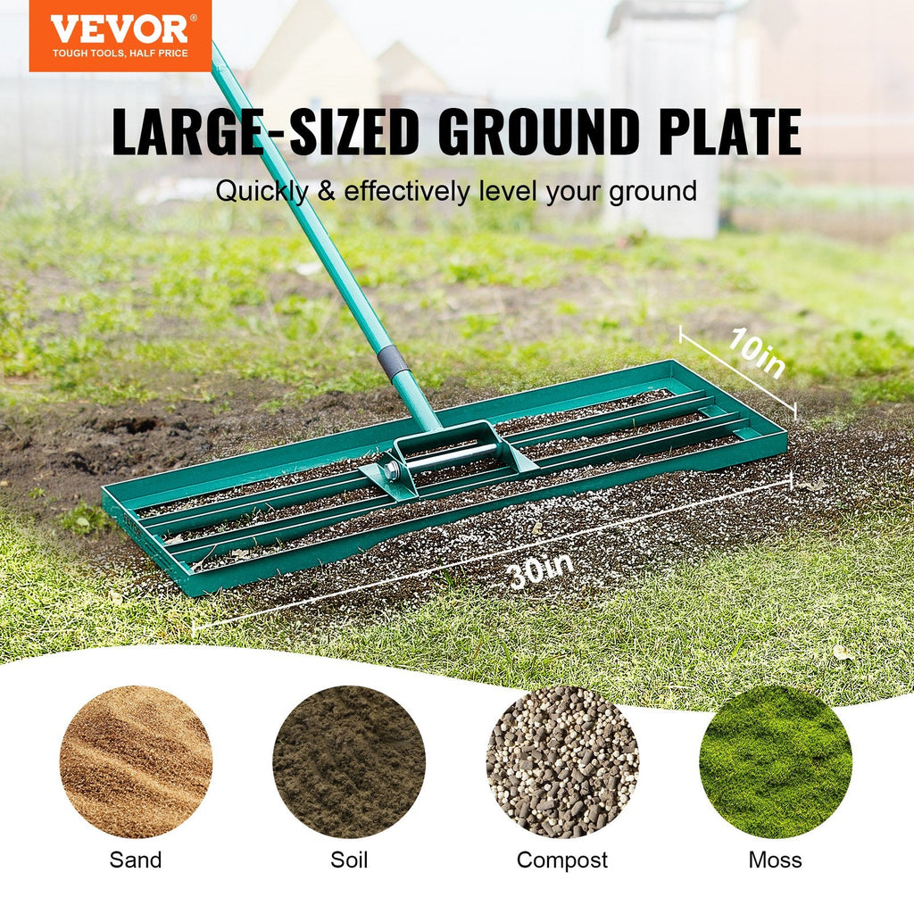 30 - Inch Lawn Leveling Rake with Extended Steel Handle - soilcommander