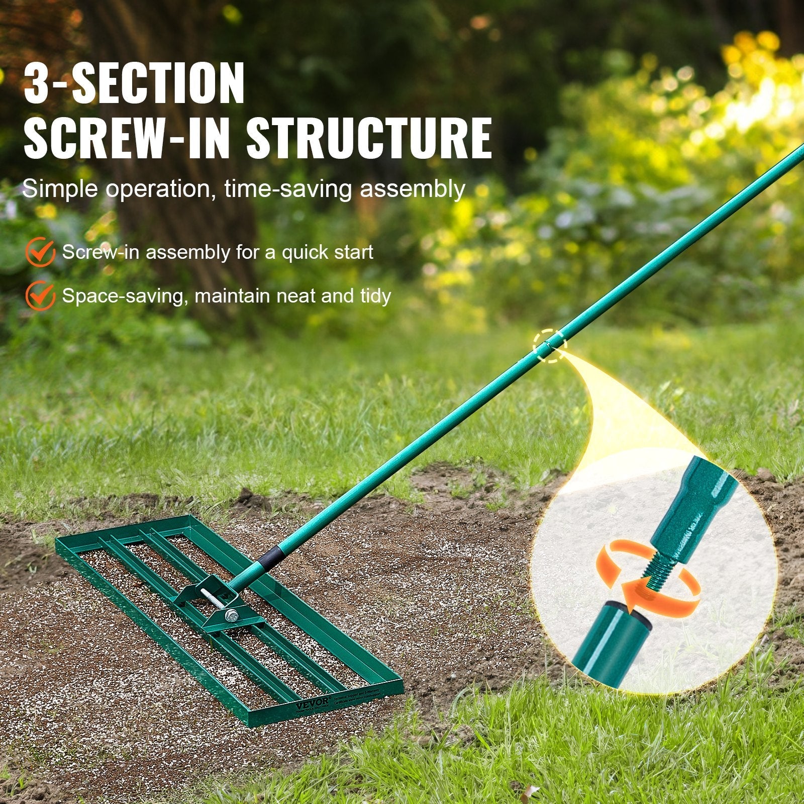 30 - Inch Lawn Leveling Rake with Extended Steel Handle - soilcommander