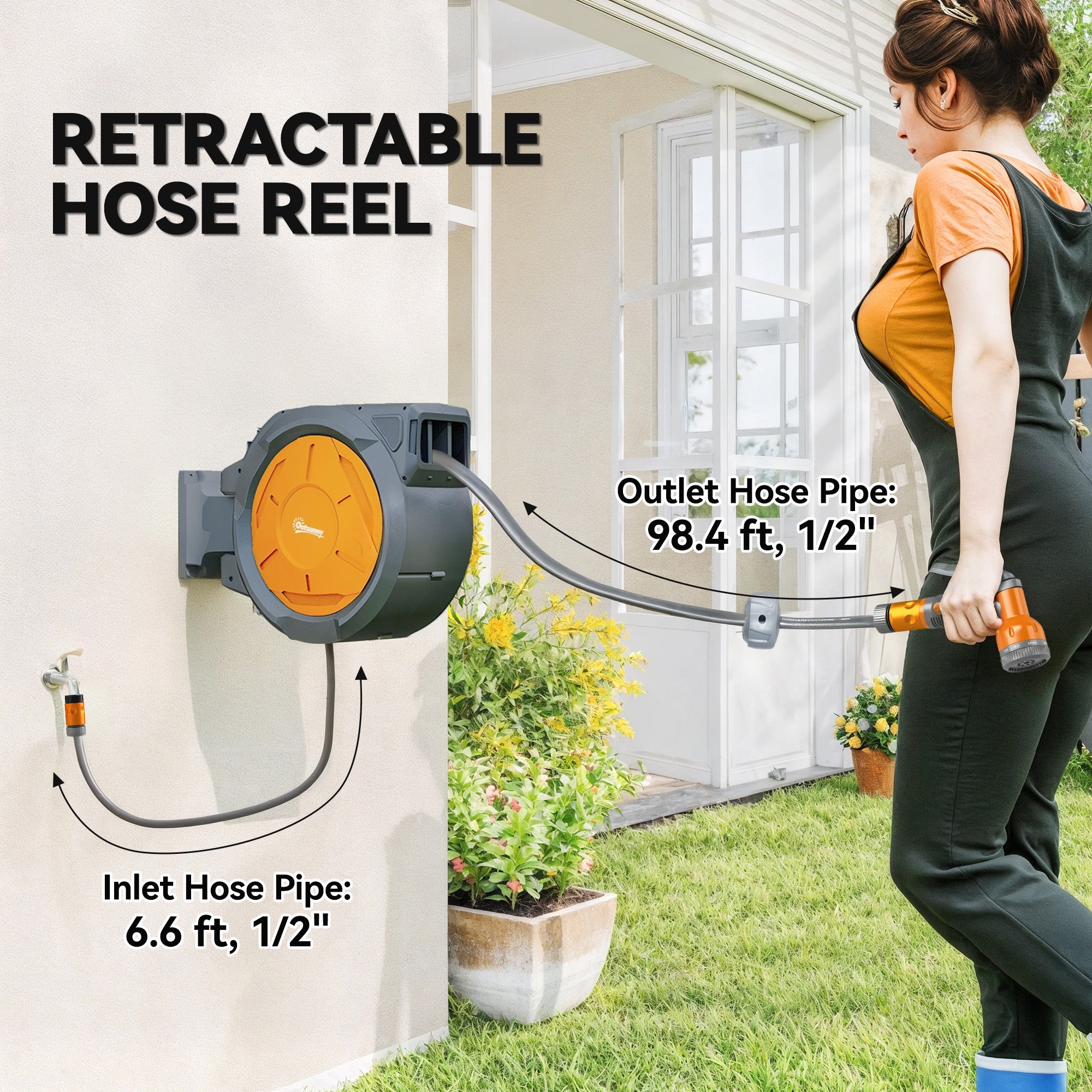 30m Retractable Garden Hose Reel Wall Mounted Auto Rewind - soilcommander