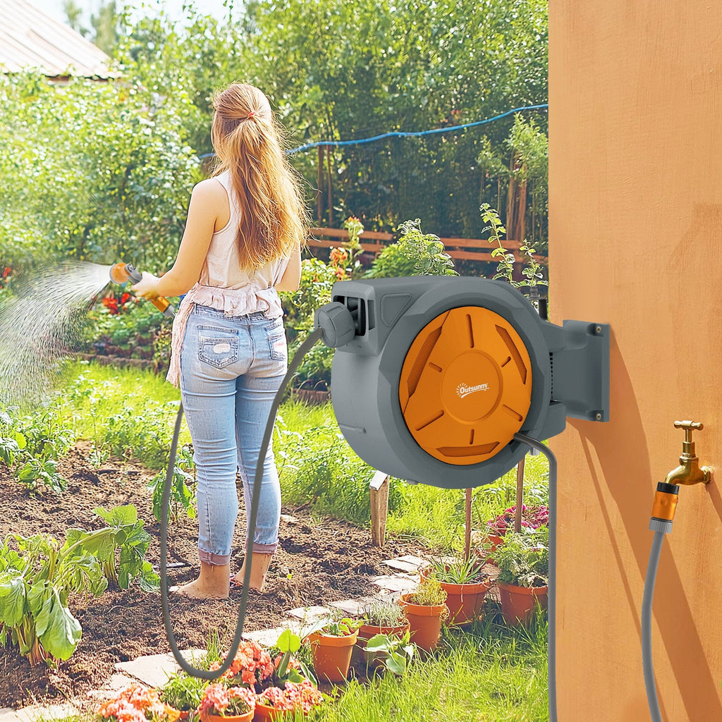 30m Retractable Garden Hose Reel Wall Mounted Auto Rewind - soilcommander