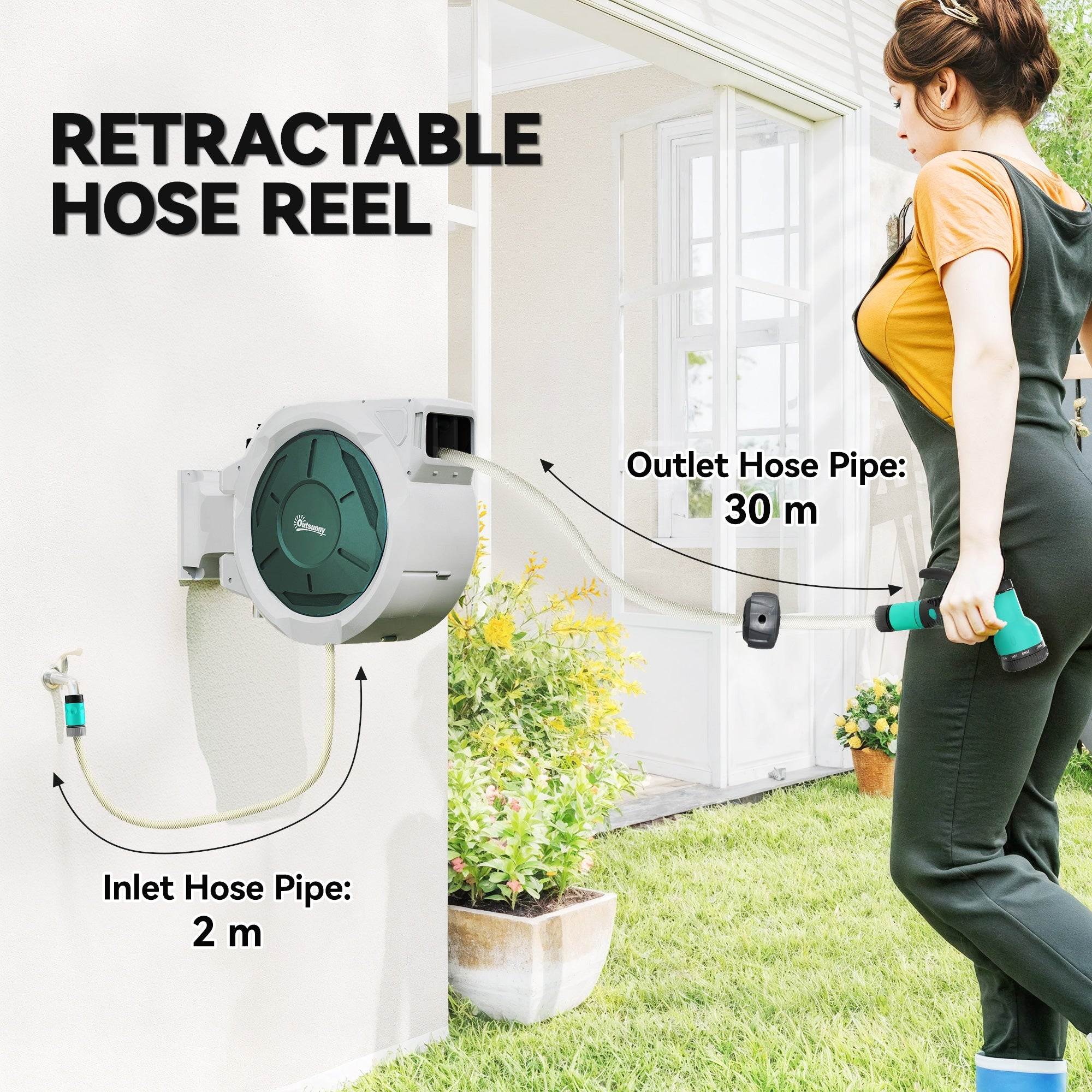 30m Retractable Hose Reel Wall Mounted & Lockable - soilcommander