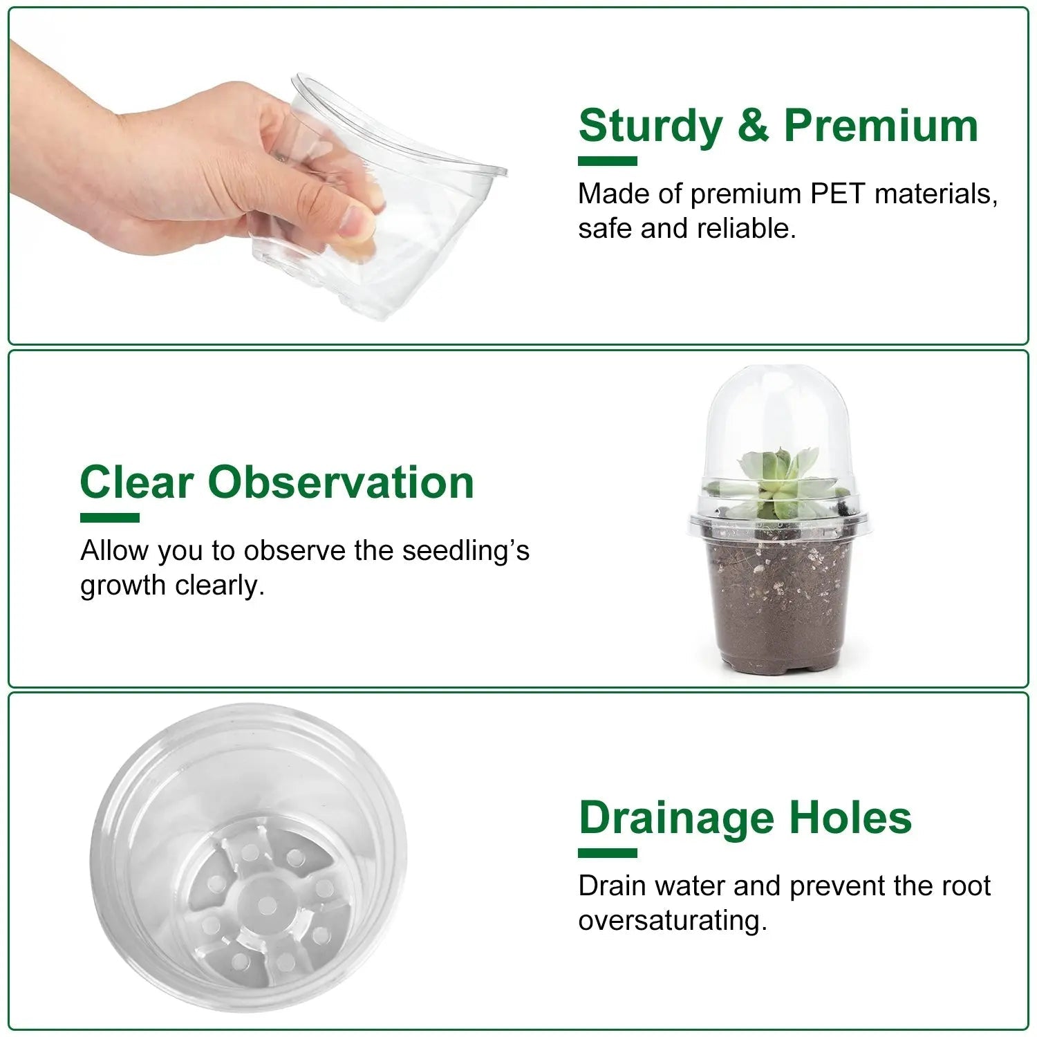 30Pcs Plant Nursery Pots With Dome & Drainage Holes - soilcommander