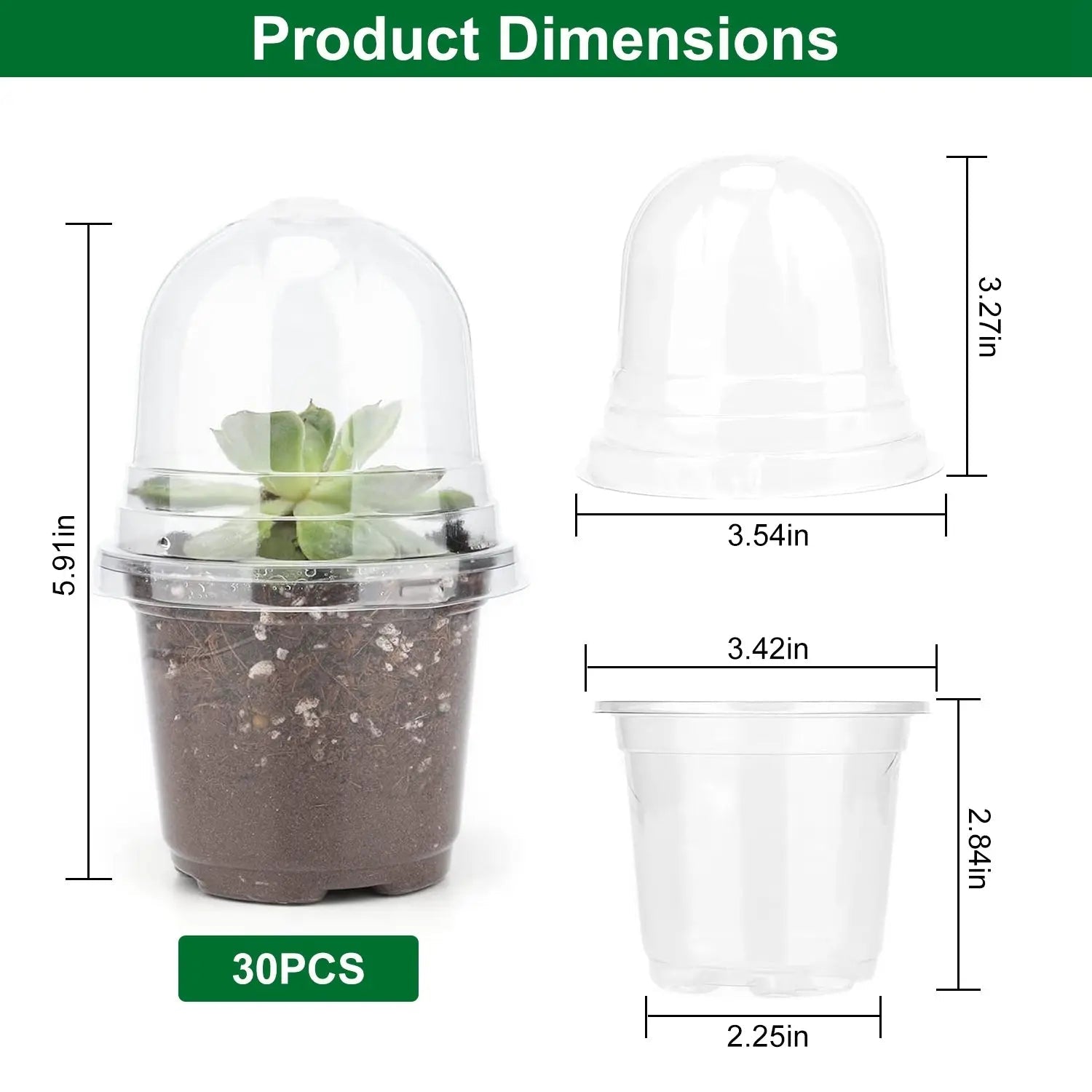30Pcs Plant Nursery Pots With Dome & Drainage Holes - soilcommander